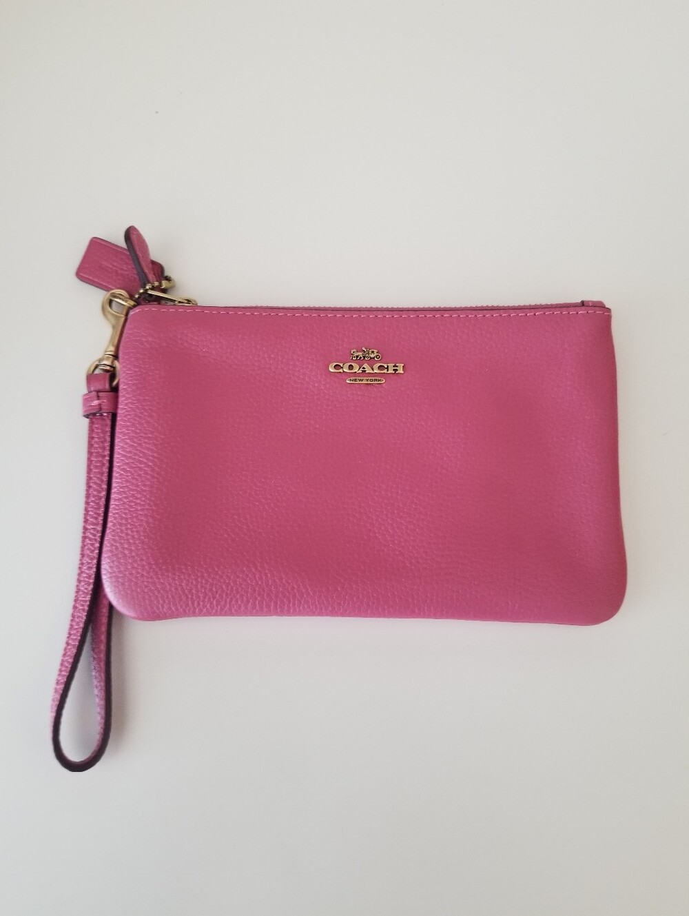 Coach Hot Pink Pebbled Leather Wristlet with Gold Logo